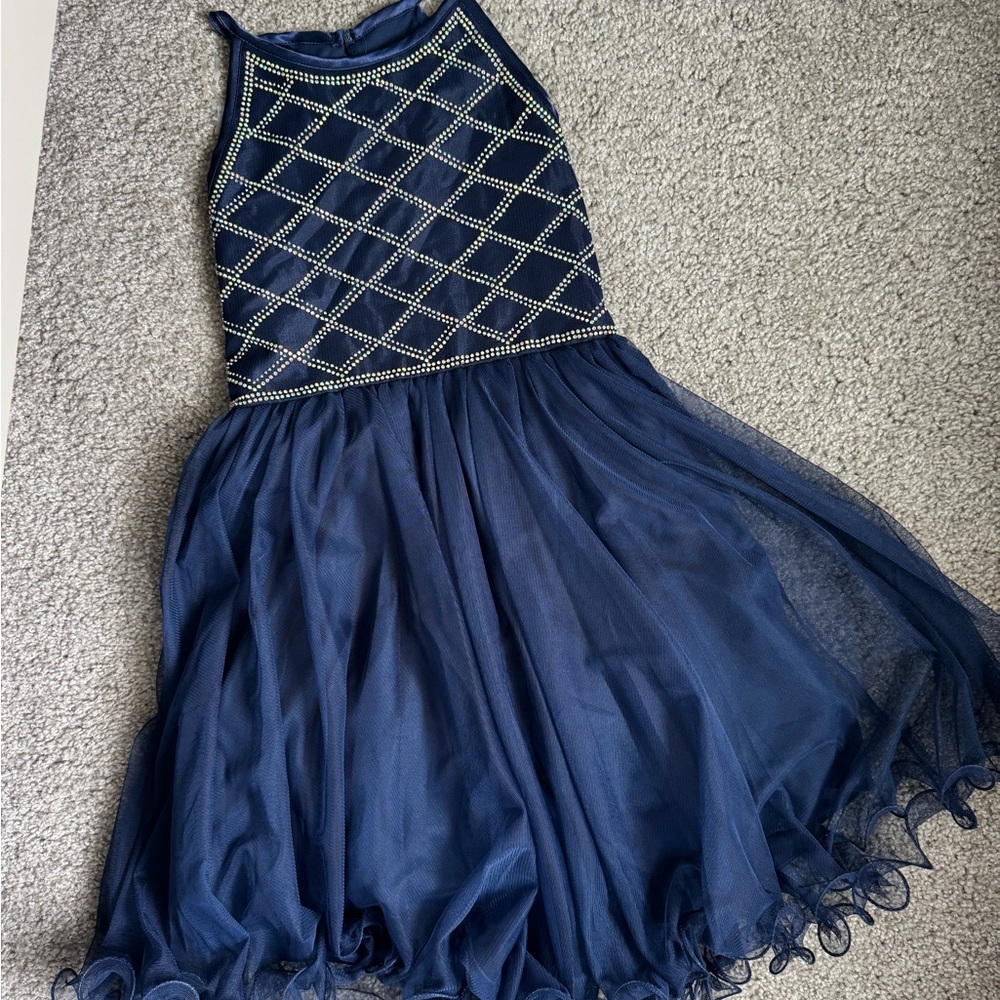 Xtraordinary Navy Blue Embellished Party Dress